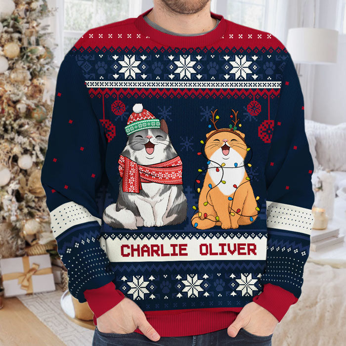 Christmas Cats - Personalized Custom Unisex Ugly Christmas Sweatshirt, Wool Sweatshirt, All-Over-Print Sweatshirt - Gift For Cat Lovers, Pet Lovers