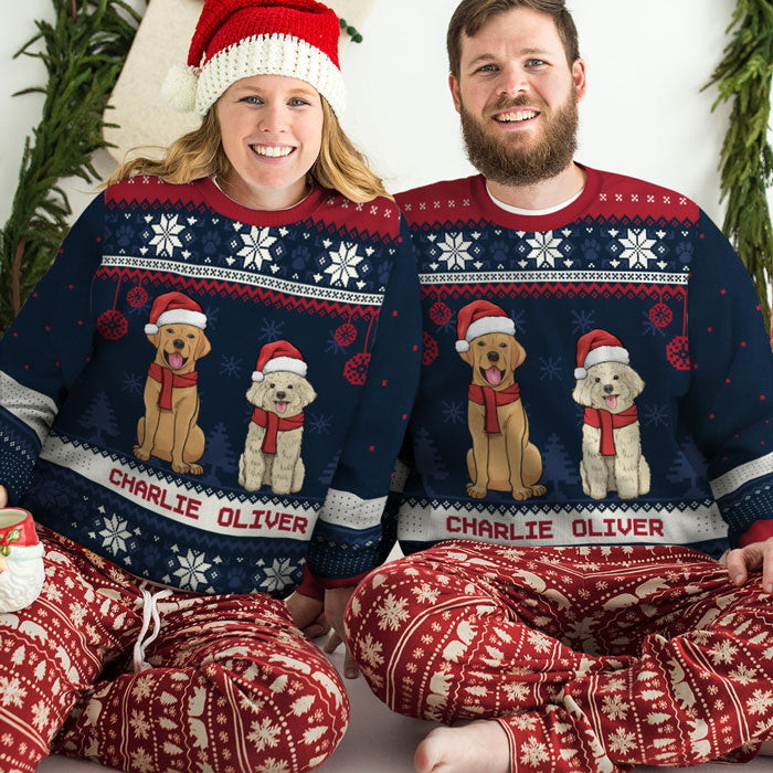 Christmas Dogs - Personalized Custom Unisex Ugly Christmas Sweatshirt, Wool Sweatshirt, All-Over-Print Sweatshirt - Gift For Dog Lovers