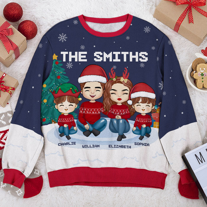 Christmas Is A Time For Family Dad, Mom - Family Personalized Custom Ugly Sweatshirt - Unisex Wool Jumper - Christmas Gift For Family