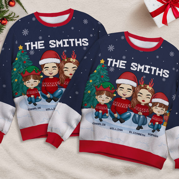 Christmas Is A Time For Family Dad, Mom - Family Personalized Custom Ugly Sweatshirt - Unisex Wool Jumper - Christmas Gift For Family
