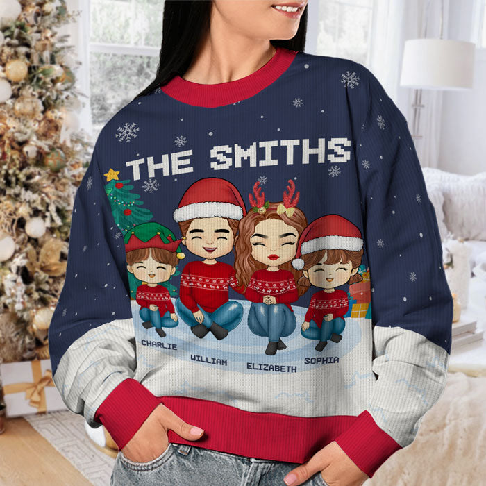 Christmas Is A Time For Family Dad, Mom - Family Personalized Custom Ugly Sweatshirt - Unisex Wool Jumper - Christmas Gift For Family