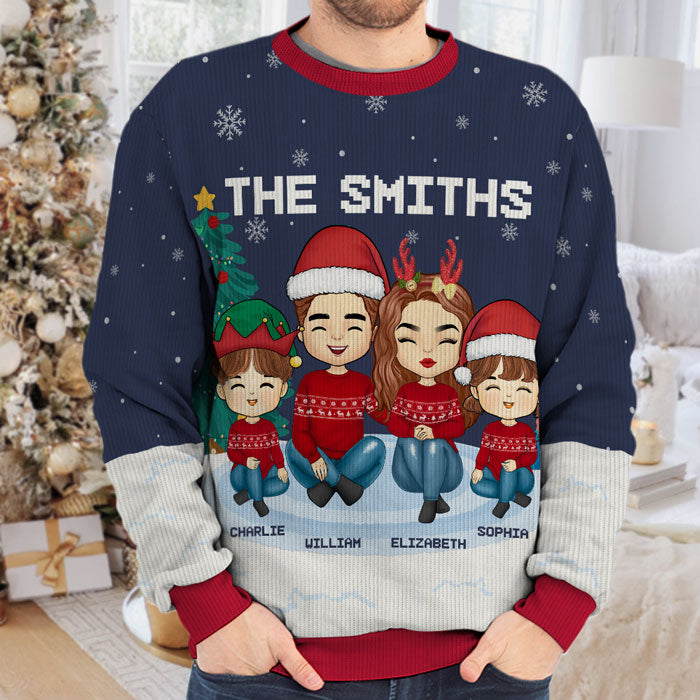 Christmas Is A Time For Family Dad, Mom - Family Personalized Custom Ugly Sweatshirt - Unisex Wool Jumper - Christmas Gift For Family