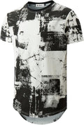 Mens Hipster Hip Hop Ripped Round Hemline Pattern Print T Shirt