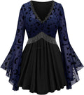 Rosegal Women Plus Size Gothic Moon Star Mesh Panel Bell Sleeves Chain Tassel T-Shirt