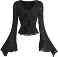 Women's Sheer Mesh Grunge Shirts Long Bell Sleeve Crewneck Going Out Lace Tops Goth Clothes