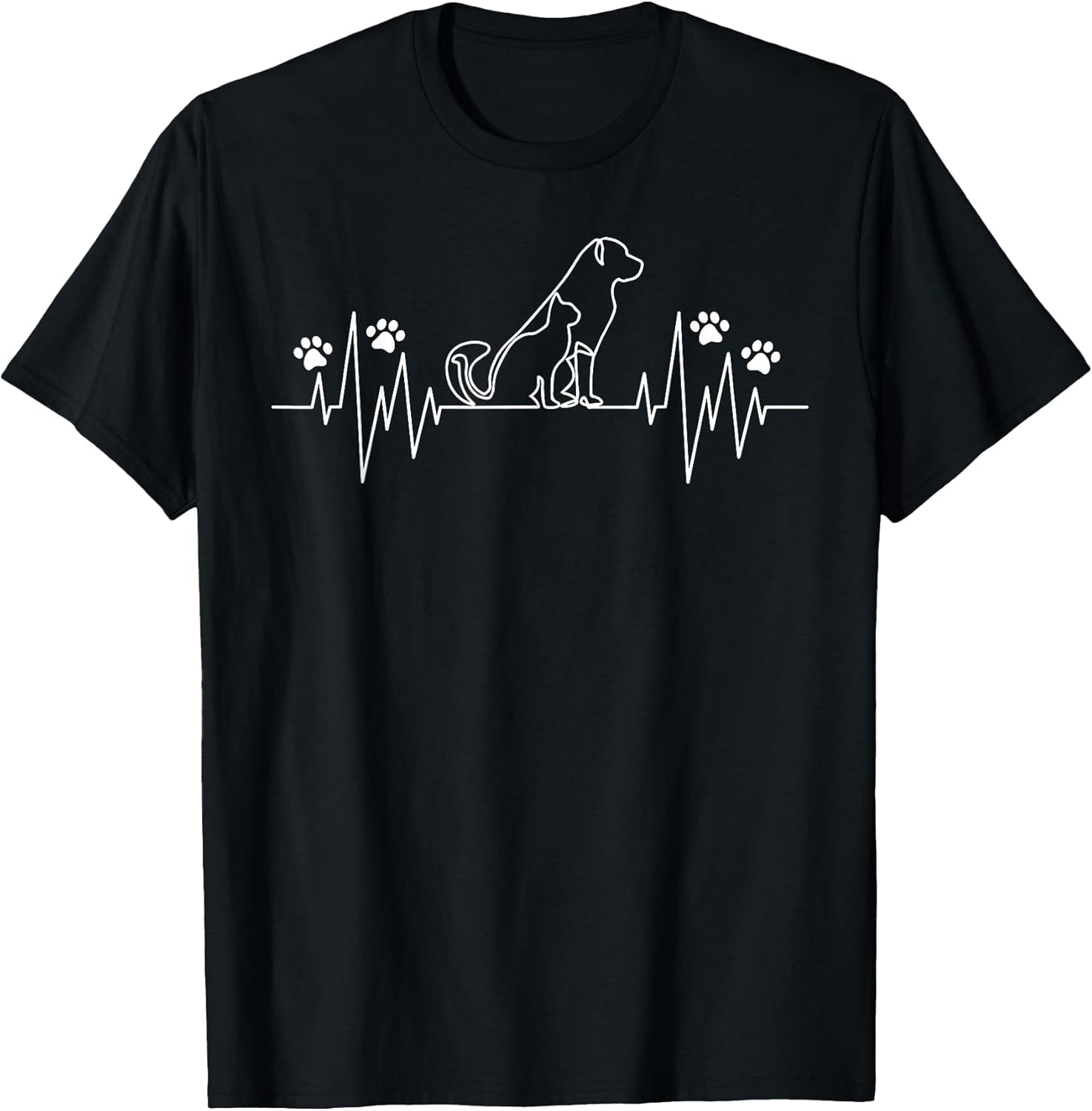 line art veterinary apparel heartbeat cat and dog