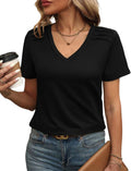 Womens Tops V Neck T Shirt Shoulder Pleated Blouse Business Clothes Fashion Outfits Spring Summer Essentials 2026