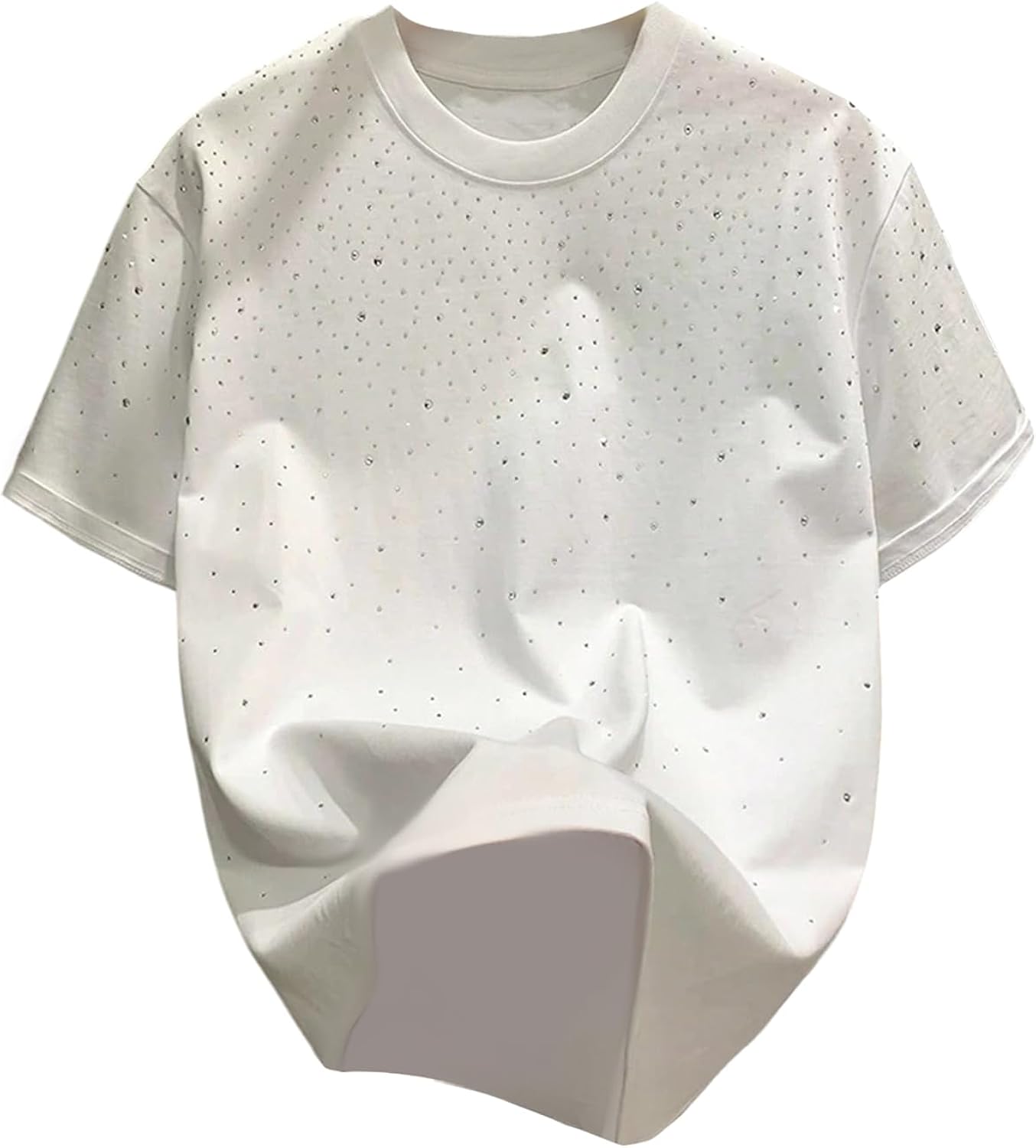 Men's Rhinestone T Shirts Glitter Crewneck Short Sleeve Casual Summer Tops Tee Shirt