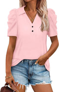Women's Puff Short Sleeve Tops V Neck Polo Shirts Casual Summer Blouses Fashion Trendy 2026 Clothing