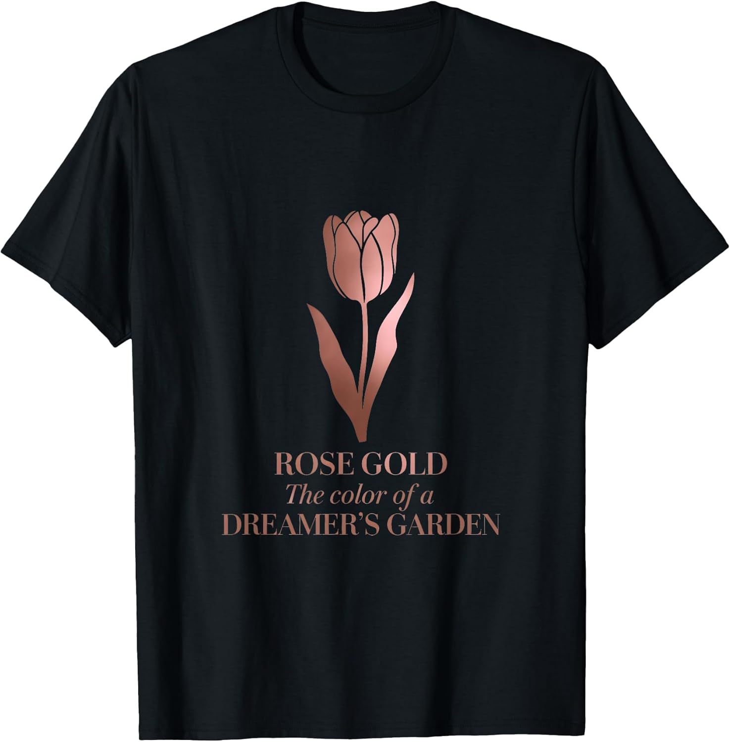 Minimalist Floral Rose-Gold Dreamer’s Garden Tulip Art T-Shirt