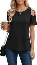 T Shirts for Womens Summer Tops Casual Strappy Cold Shoulder Tops Short Sleeve Blouses Ladies Basic Tunic