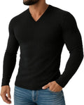 Men's T Shirt Ribbed Knit tee Long Sleeve V Neck Spring Fall Winter Plain Pit Strip Fashion Designer Basic Shirts