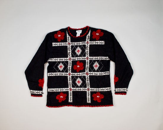 Red Holiday Flowers-Small Christmas Sweater