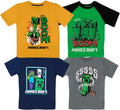 Boy's Short Sleeve T-Shirt 4-Packs - Creeper, Ender Dragon, Skeleton, Zombie Graphic Tee Sets for Kids