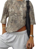 Women's Camo T Shirt Crew Neck Short Sleeve Tee Y2k Vintage Summer Tops Streetwear