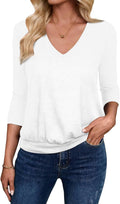 3/4 Length Sleeve Womens Tops V Neck Blouse Banded Bottom Shirts Fashion Tunic 2026 Fall Tees Spring Summer Clothes