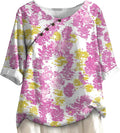 Fashion Womens Short Sleeve Tops and Blouses Loose Fit Flowy Shirt Office Vacation Floral Top