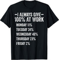 I Always Give 100% At Work Funny Work Quotes Humor Sarcastic T-Shirt