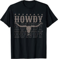Retro Howdy Cow Bull Skull Cowboy Cowgirl Western Country T-Shirt