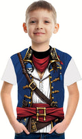 Anime Pirate Captain Boys T-Shirt Funny Knight Tee Crewneck Short Sleeve Loose Fashion Kids Top