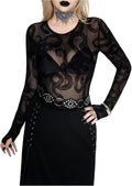 Women's Gothic Snake Graphic Shirt Sexy Sheer Mesh Crew Neck Long Sleeve Fitted Fall Tops