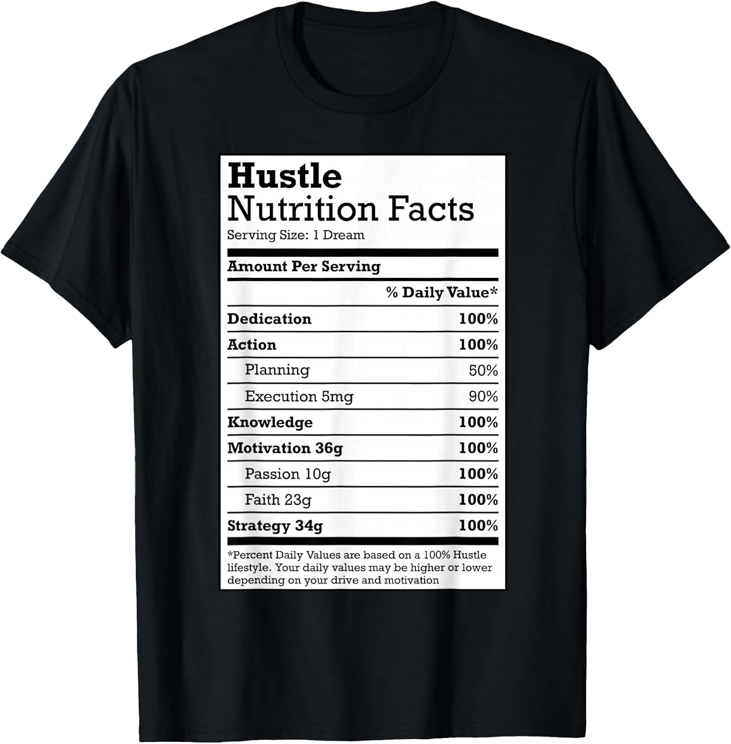 Hustle Nutrition Facts Christmas Birthday Gift Rap Urban Tee T-Shirt