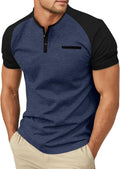 Men's Cotton Henley Short Sleeve Casual T-Shirts with Pocket