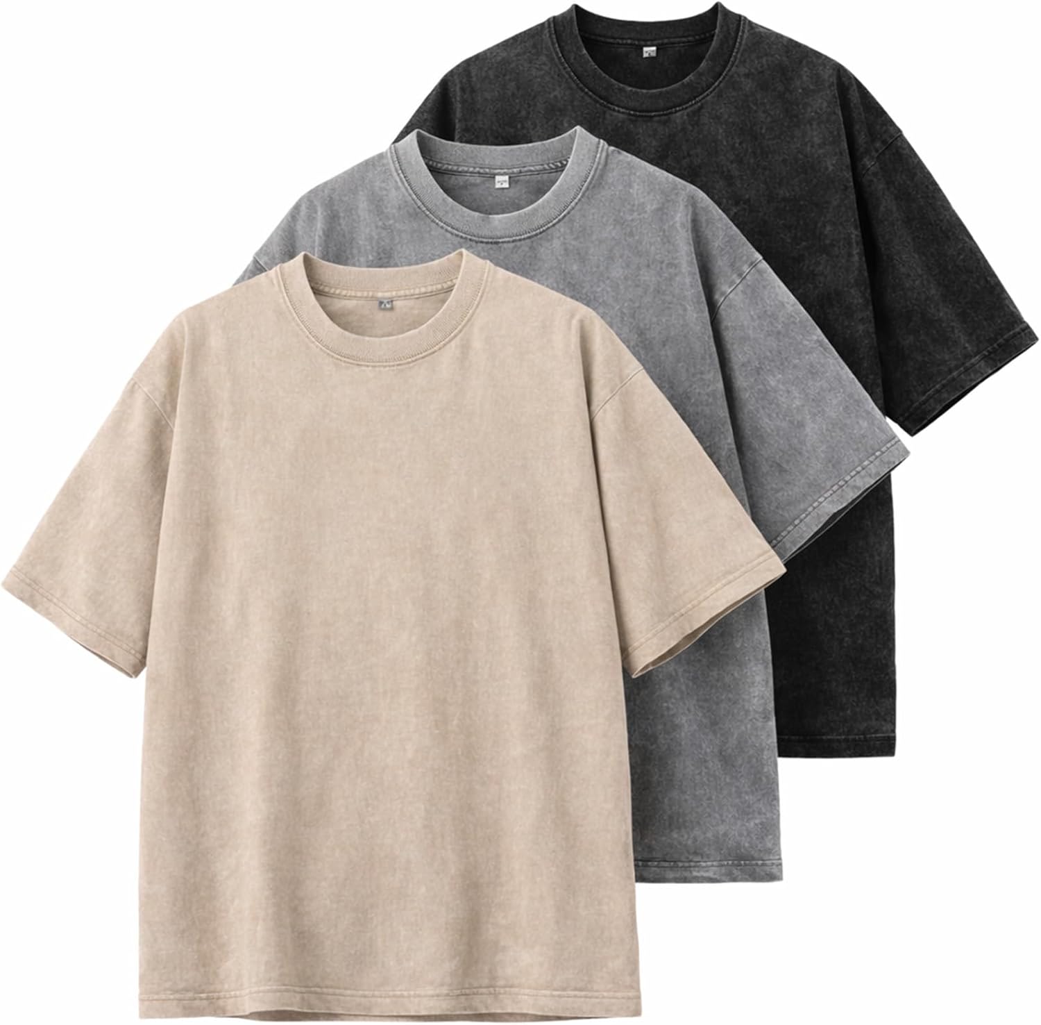 3 Pack Men's Oversized T Shirts Casual Cotton Unisex Short Sleeve Loose Fit Tee Acid Washed Tops