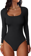 Women Scoop Neck Bodysuits Long Sleeve Tops 2025 Fall Slim Fit Ribbed Knit Sexy Soft Basic Shirts Fashion Outfits