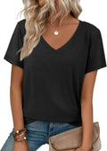 T Shirts Short Sleeve V Neck Tees for Women Fashion Tops Trendy Soft Casual Summer Clothes Outfits 2026