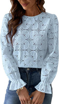 Women's Long Sleeve Eyelet Tops Hollow Out Lace Embroidered Crochet Blouses 2026
