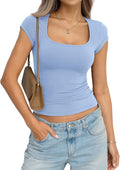 Womens Cotton Square Neck Short Sleeve Shirts Slim Fit Cap Sleeve Tops Summer Basic Low Cut Tee Fashion Clothes