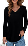 Womens T Shirts V Neck Summer Short/Long Sleeve Cotton Tops Tees