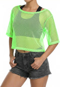 1 Pc 80s Neon Shirts for Women, Fishnet Mesh Neon Green Top, Neon Party Clothes for Women Masquerade Disco Party (23.6 in Bust, 20.5 in Length)