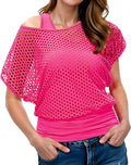 Women Casual Sexy 80s Costumes Fishnet Neon Off Shoulder T-Shirt Two Pieces