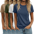 4 Pack Women's Cotton T Shirts Casual Short Sleeve Tunic Tops Crewneck Plain Summer Loose Fit Rolled Sleeve Basic Tee