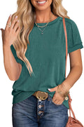 Womens Short Sleeve Crewneck Shirts Ribbed Knit High Low Hem T Shirt 2026 Summer Spring Casual Tops Trendy Clothes
