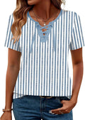 Womens Criss Cross Short Sleeve T-Shirts V-Neck Floral Summer Blouse Tops