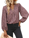 Long Sleeve Blouses for Women, Leopard Print Chiffon Tops V Neck Loose Business Shirts Casual Work Tunic