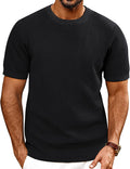 Mens T-Shirts Knit Short Sleeve Crewneck Shirt Casual Textured Pullover Tees
