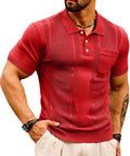 Mens Breathable Polo Shirts Short Sleeve Lightweight Knit Texture Golf Shirts Knitwear