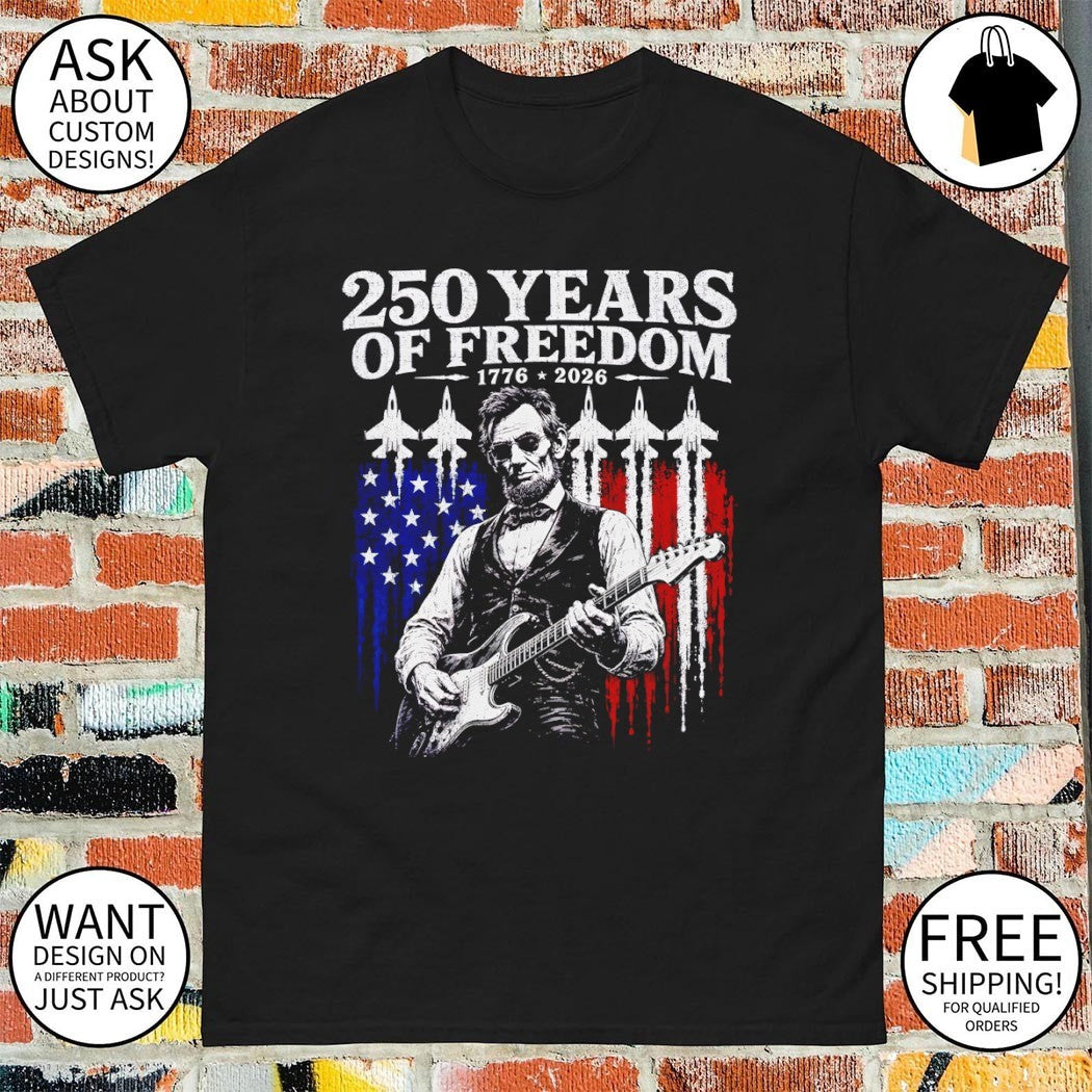 Abraham Lincoln playing electric guitar 4th of July USA 250th Anniversary shirt