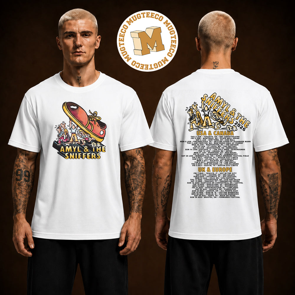 Amyl And The Sniffers Cartoon 2026 Cartoon USA And Canada UK And Europe Two Sided Unisex White T Shirt
