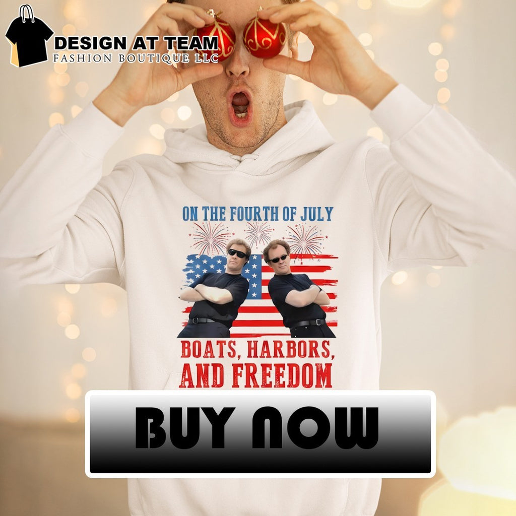Brennan Huff and Dale Doback on the fourth of July Boats Harbors and Freedom shirt