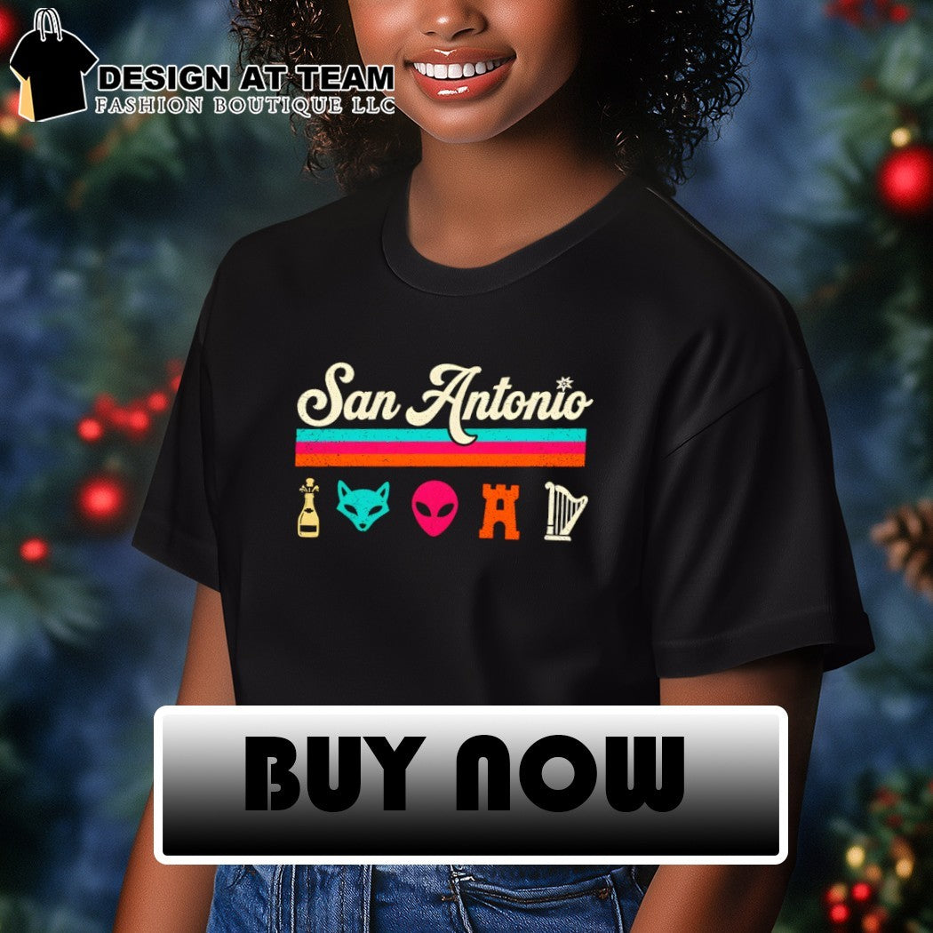 Champagne Fox Alien Castle Harp Icons San Antonio Spurs Basketball NBA shirt