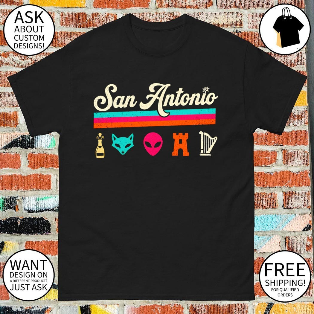Champagne Fox Alien Castle Harp Icons San Antonio Spurs Basketball NBA shirt