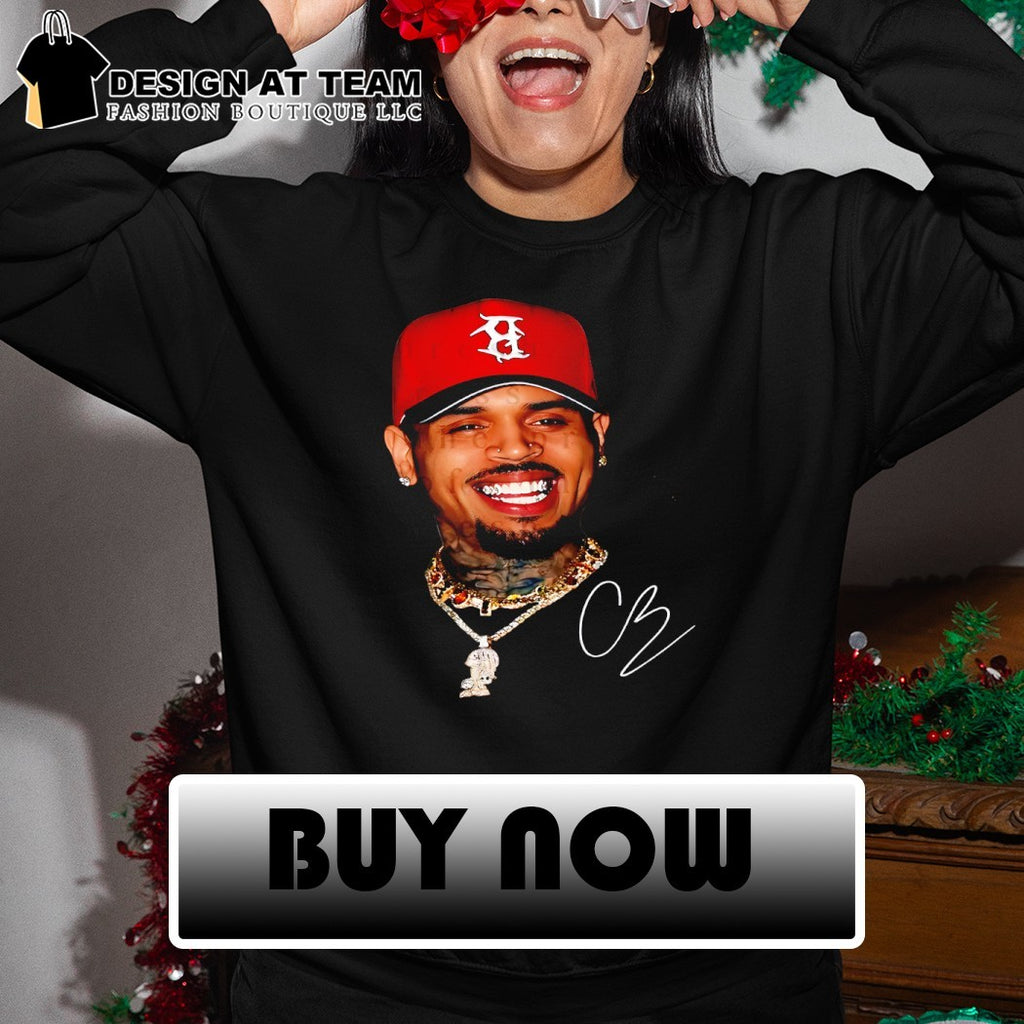 Chris Brown portrait necklace jewelry CB signature shirt