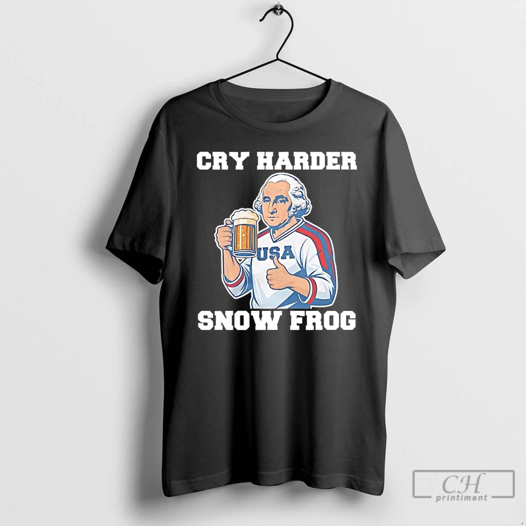 Classic George Washington Drinking Beer Cry Harder Snow Frog Usa Hockey