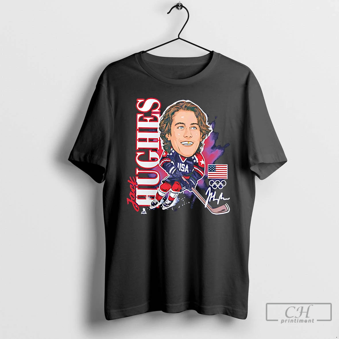 Classic Jack Hughes Us Mens Olympic Hockey Gold Medal Caricature