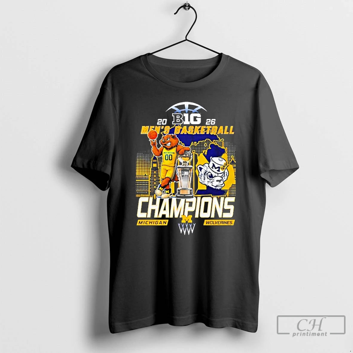 Classic Michigan Wolverines 2026 Big Ten Mens Basketball Season Champions Mascot Trophy T Shirts Sweater